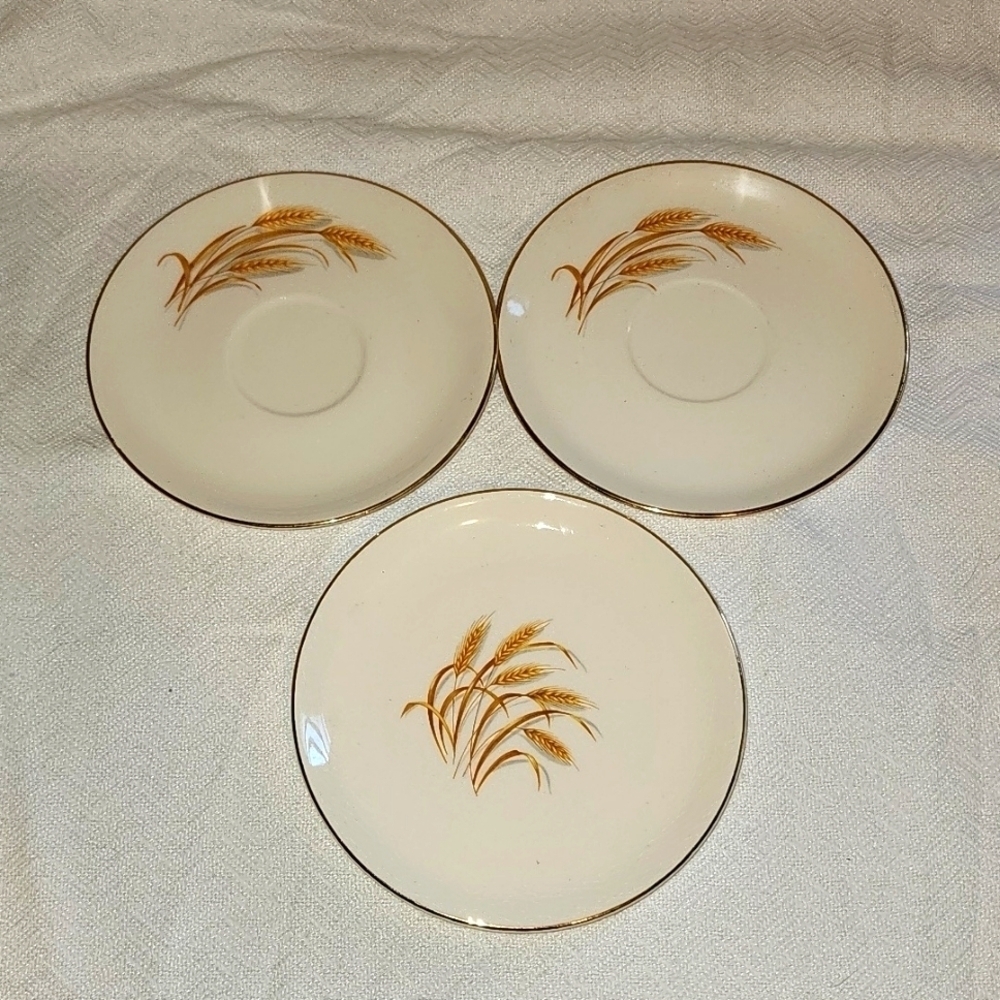 Oven Proof Homer Laughlin Golden Wheat 22k gold plates made In USA 6" saucer 3